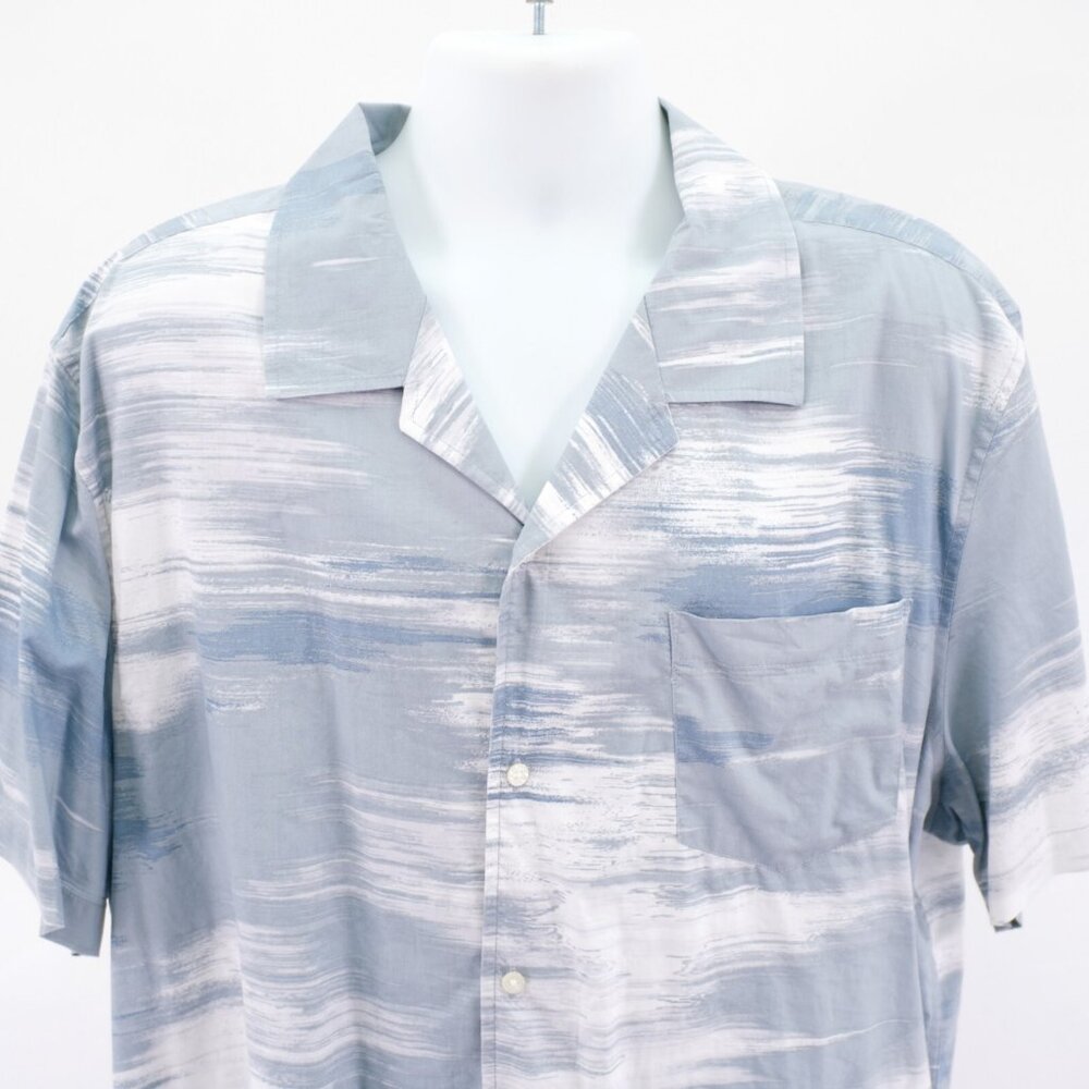 Calvin Klein 2XL Short Sleeve Collared Dress Shirt Brushstroke Blue White Pocket